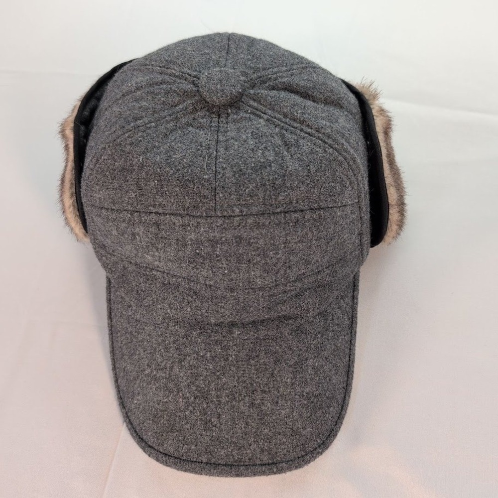 Comhats Mens XL Gray Wool Blend Faux Fur Ear Flap Winter Trapper Hat 67134